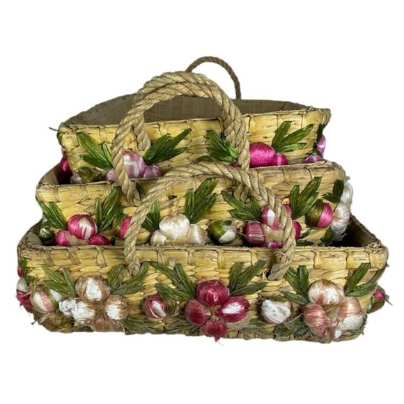 Vintage Nesting Straw Casserole Dish Pyrex Carriers 3 Graduated Sizes 1960’s - Picture 11 of 16